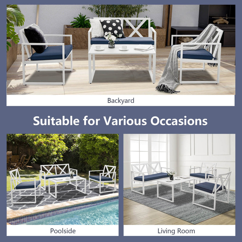 4 Pieces Outdoor Conversation Set with Sturdy Steel Frame