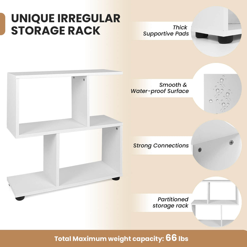 24 Inch 3-Tier Geometric Bookshelf with Thick Foot Pads-White