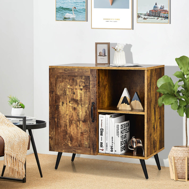 Mid-century Storage Cabinet with Single Door and Adjustable Shelves-Rustic Brown