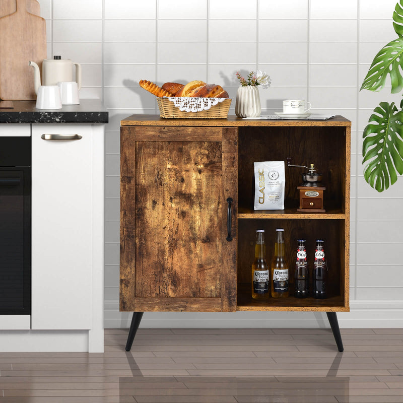 Mid-century Storage Cabinet with Single Door and Adjustable Shelves-Rustic Brown