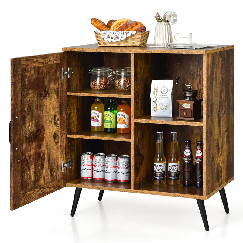 Mid-century Storage Cabinet with Single Door and Adjustable Shelves-Rustic Brown