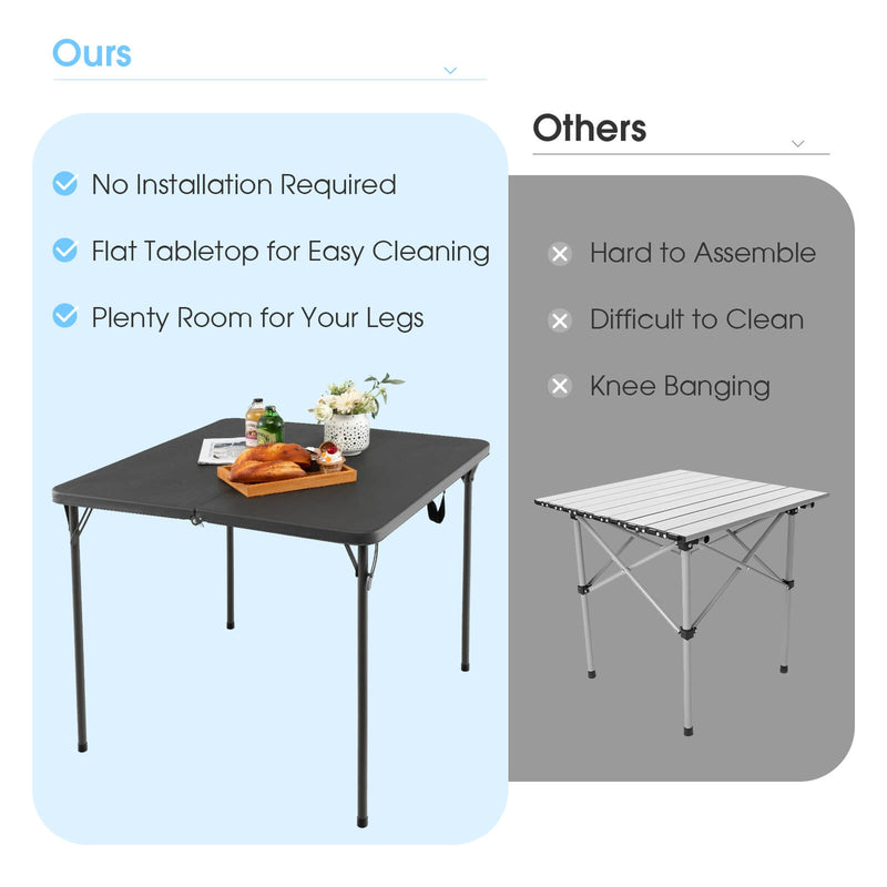 Folding Camping Table with All-Weather HDPE Tabletop and Rustproof Steel Frame-Gray