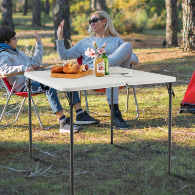 Folding Camping Table with All-Weather HDPE Tabletop and Rustproof Steel Frame-White