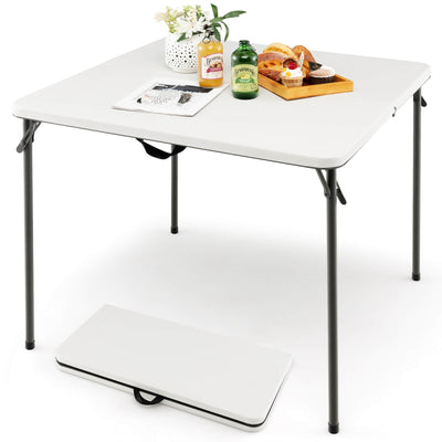 Folding Camping Table with All-Weather HDPE Tabletop and Rustproof Steel Frame-White