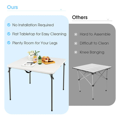 Folding Camping Table with All-Weather HDPE Tabletop and Rustproof Steel Frame-White