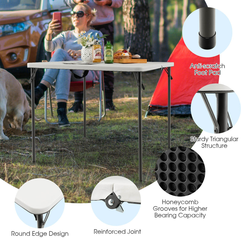 Folding Camping Table with All-Weather HDPE Tabletop and Rustproof Steel Frame-White