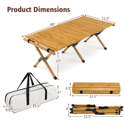 Portable Picnic Table with Carry Bag for Camping and BBQ-Natural