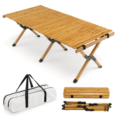 Portable Picnic Table with Carry Bag for Camping and BBQ-Natural