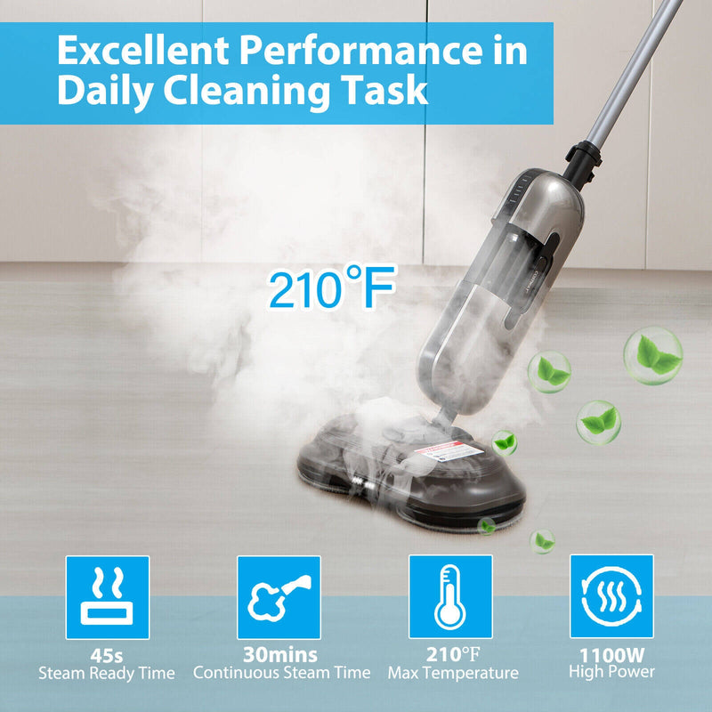 1100W Handheld Detachable Steam Mop with LED Headlights-Gray