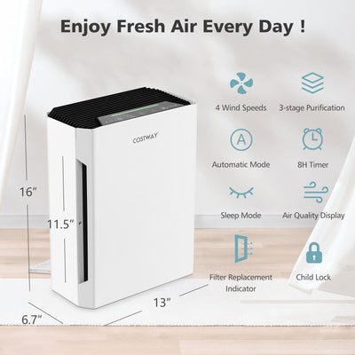 H13 True HEPA Air Purifier with Adjustable Wind Speeds-White