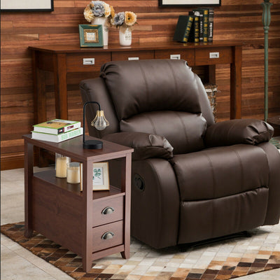 1 Piece End Table Wooden with 2 Drawers and Shelf Bedside Table-Brown