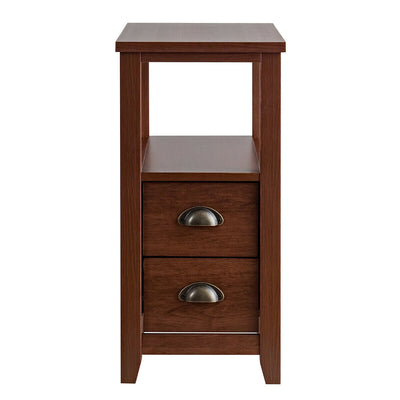 1 Piece End Table Wooden with 2 Drawers and Shelf Bedside Table-Brown