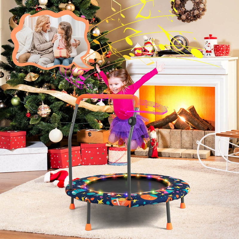 36 Inch Mini Trampoline with Colorful LED Lights and Bluetooth Speaker-Multicolor