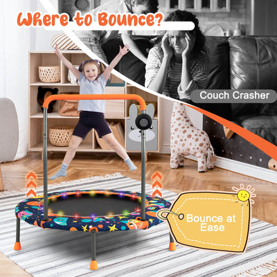 36 Inch Mini Trampoline with Colorful LED Lights and Bluetooth Speaker-Multicolor