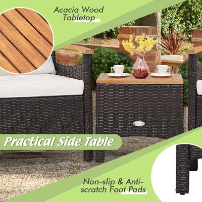 3 Pieces Patio Rattan Furniture Set with Removable Cushion-Off White