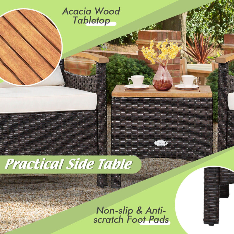 3 Pieces Patio Rattan Furniture Set with Removable Cushion-Off White