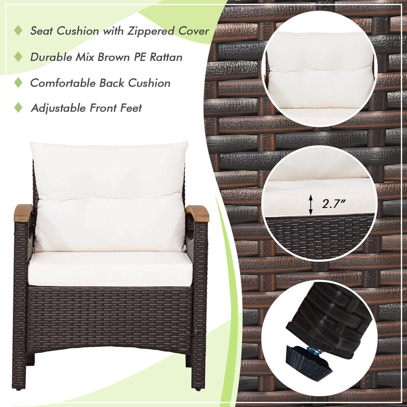 3 Pieces Patio Rattan Furniture Set with Removable Cushion-Off White