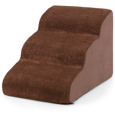 3-Tier Non-Slip Dog Steps with High-Density Sponge and Silicone Paw Prints-Brown