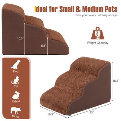 3-Tier Non-Slip Dog Steps with High-Density Sponge and Silicone Paw Prints-Brown