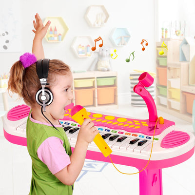 31-Key Kids Piano Keyboard Toy with Microphone and Multiple Sounds for Age 3+-Pink