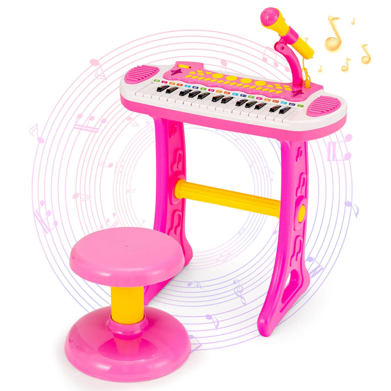 31-Key Kids Piano Keyboard Toy with Microphone and Multiple Sounds for Age 3+-Pink