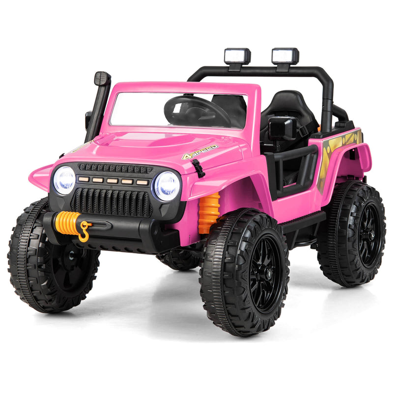 12V Ride on Truck with Parent Remote Control and LED Lights-Pink