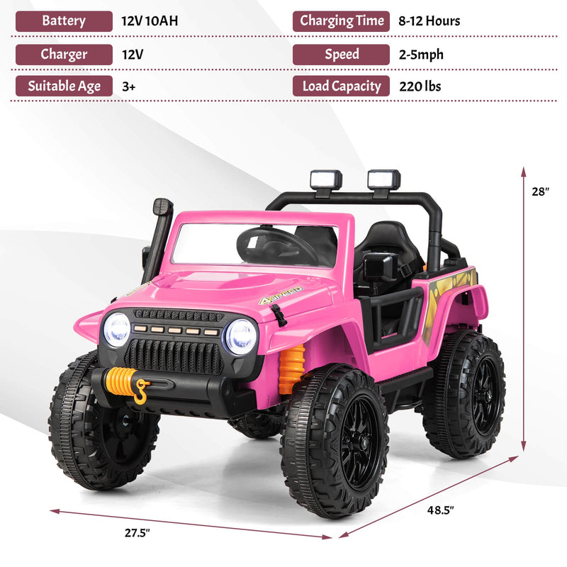 12V Ride on Truck with Parent Remote Control and LED Lights-Pink