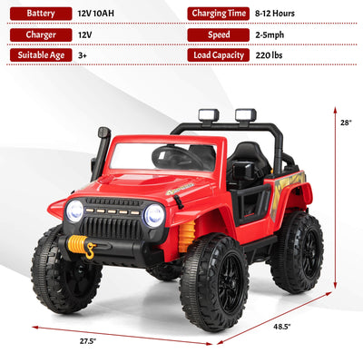 12V Ride on Truck with Parent Remote Control and LED Lights-Red