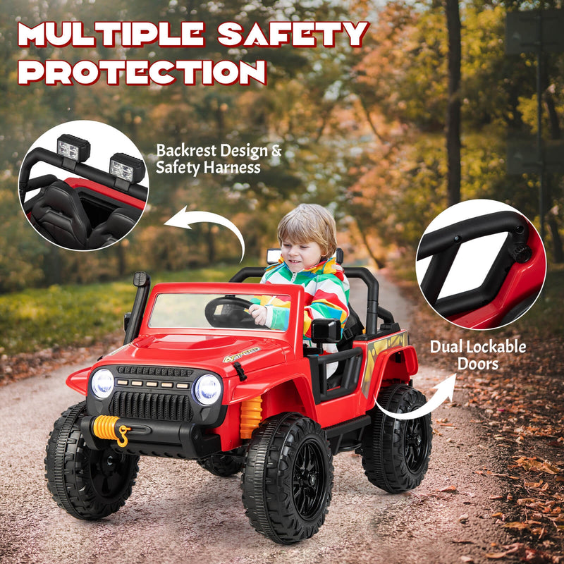 12V Ride on Truck with Parent Remote Control and LED Lights-Red