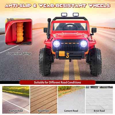 12V Ride on Truck with Parent Remote Control and LED Lights-Red