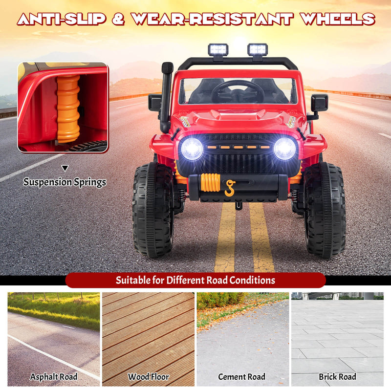 12V Ride on Truck with Parent Remote Control and LED Lights-Red