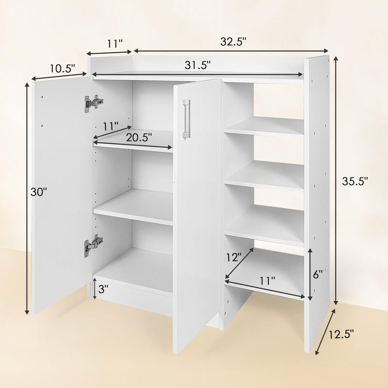 Freestanding Shoe Cabinet with 3-Postition Adjustable Shelves-White