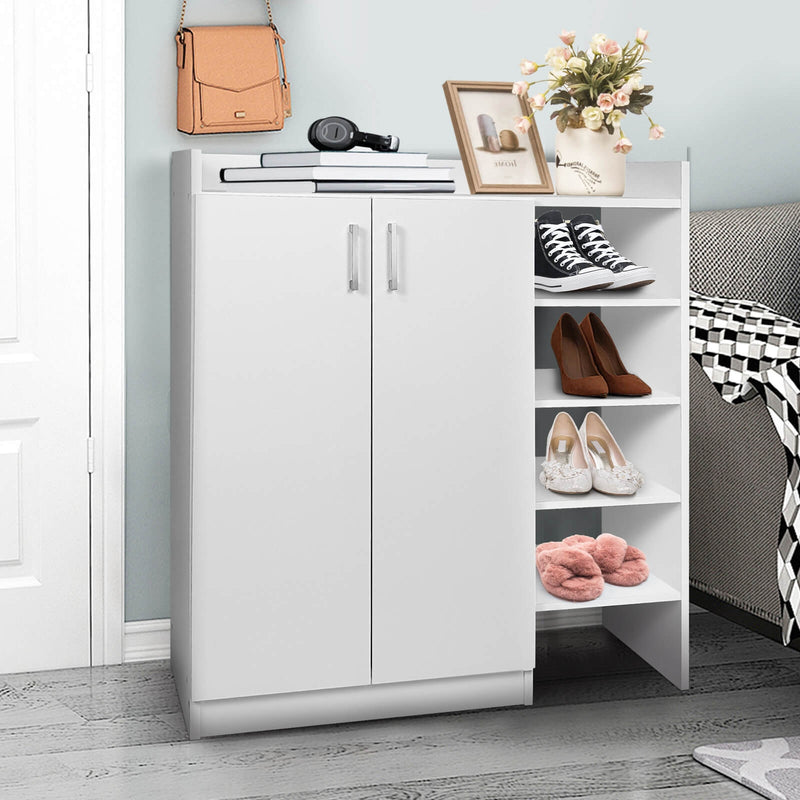 Freestanding Shoe Cabinet with 3-Postition Adjustable Shelves-White