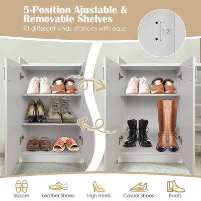 Freestanding Shoe Cabinet with 3-Postition Adjustable Shelves-White