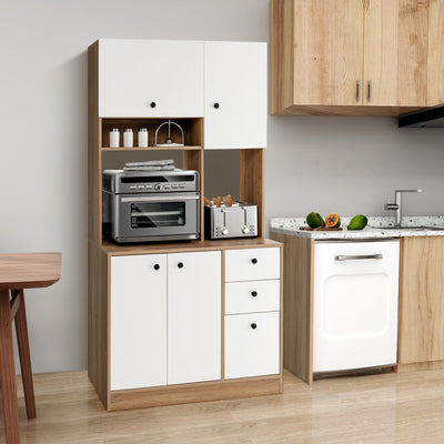 71 Inch Kitchen Pantry with 3 Storage Cabinet and 3 Deep Drawers-White