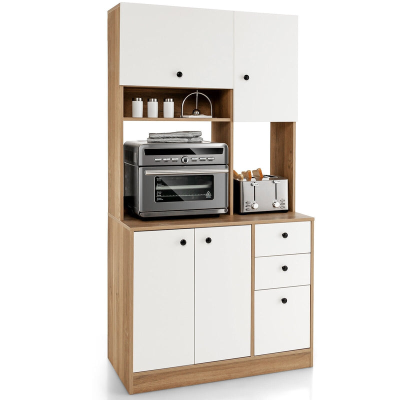 71 Inch Kitchen Pantry with 3 Storage Cabinet and 3 Deep Drawers-White