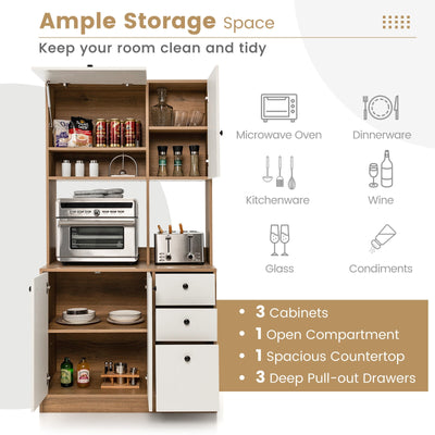 71 Inch Kitchen Pantry with 3 Storage Cabinet and 3 Deep Drawers-White