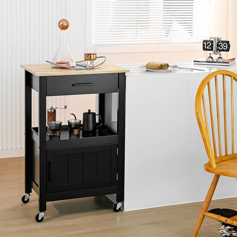 Kitchen Island with Storage Drawer and 3 Hooks-Black