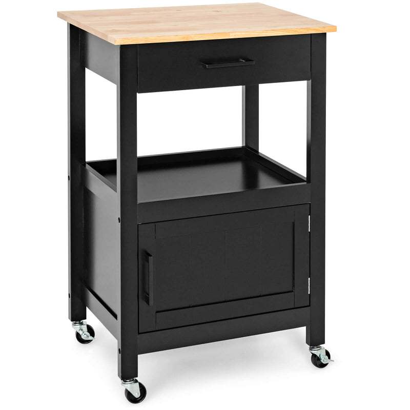 Kitchen Island with Storage Drawer and 3 Hooks-Black