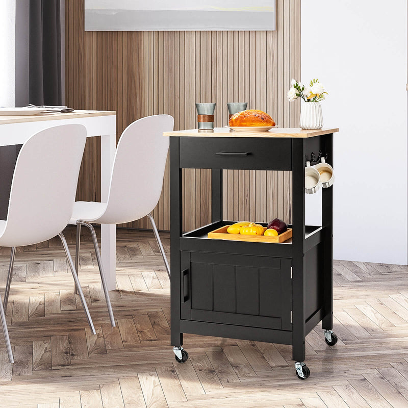 Kitchen Island with Storage Drawer and 3 Hooks-Black