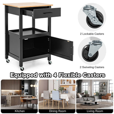 Kitchen Island with Storage Drawer and 3 Hooks-Black