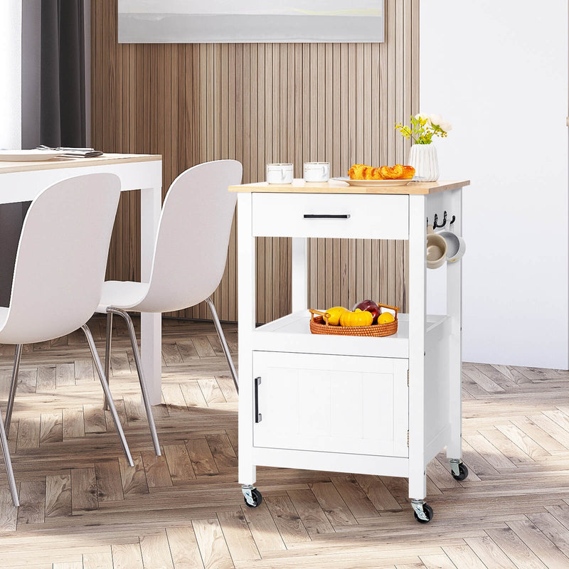 Kitchen Island with Storage Drawer and 3 Hooks-White