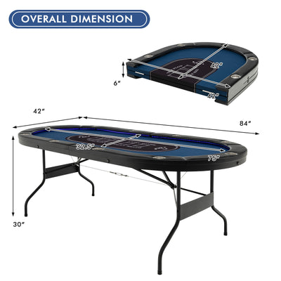 Foldable 10-Player Poker Table with LED Lights and USB Ports Ideal for Texas Casino-Blue