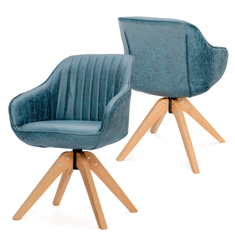 Modern Leathaire Set of 2 Swivel Accent Chair with Beech Wood Legs-Blue