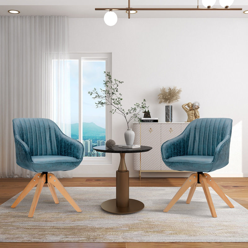 Modern Leathaire Set of 2 Swivel Accent Chair with Beech Wood Legs-Blue