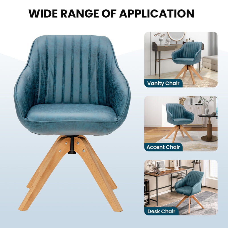 Modern Leathaire Set of 2 Swivel Accent Chair with Beech Wood Legs-Blue