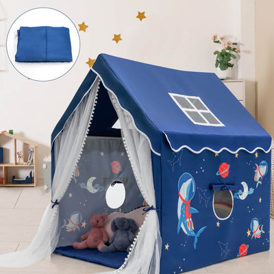 Large Kids Play Tent with Removable Cotton Mat-Blue