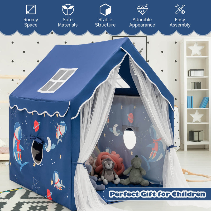 Large Kids Play Tent with Removable Cotton Mat-Blue