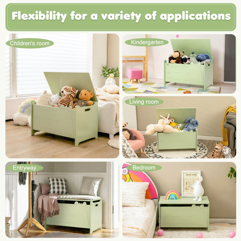 Wooden Kids Toy Box with Safety Hinge-Green