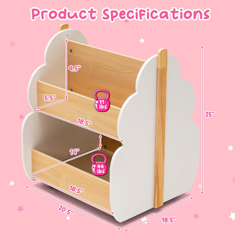 Kids Wooden Bookshelf with Universal Wheels